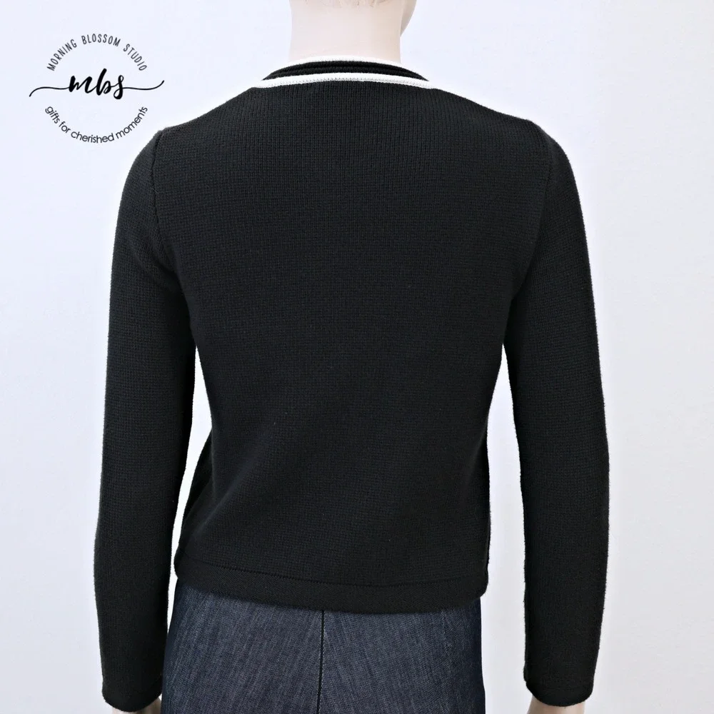 J. Crew Emilie Contrast Trim‎ Gold Button Sweater Jacket Black White Women XXS